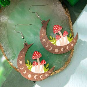 Cottagecore Fairy Whimsy Mushroom Moon Celestial
Dangle Earrings